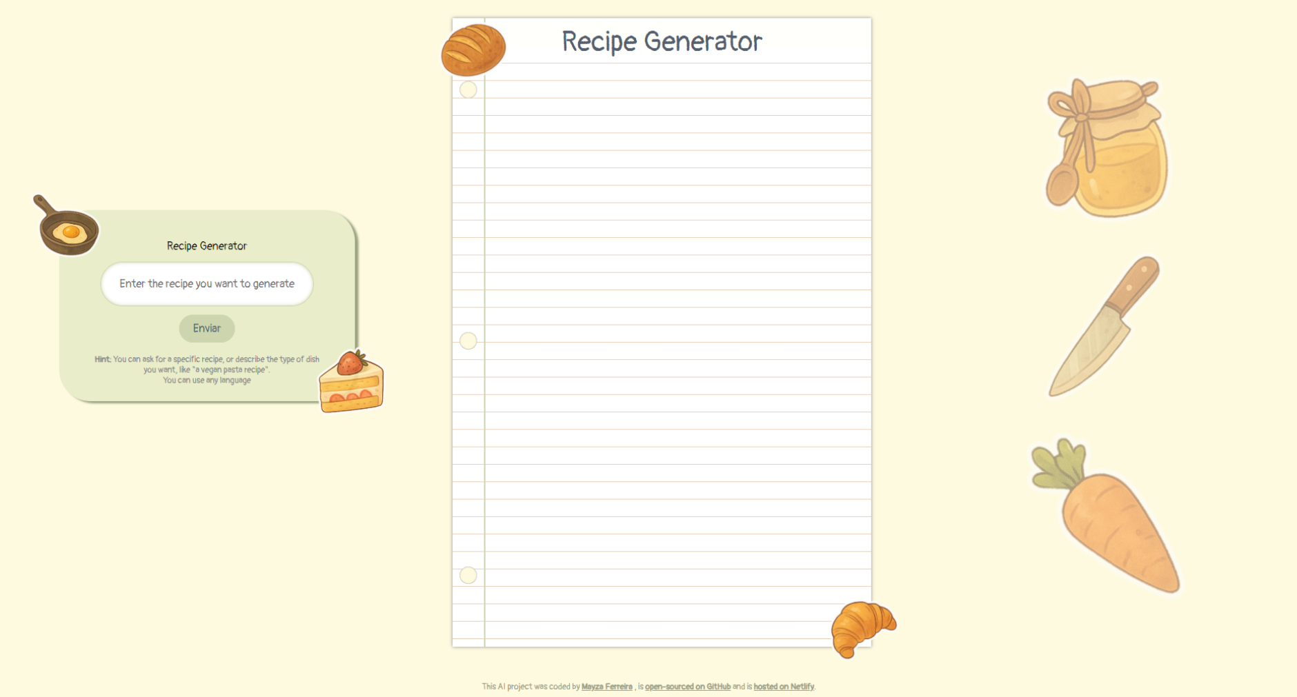 AI Recipe Generator app screenshot