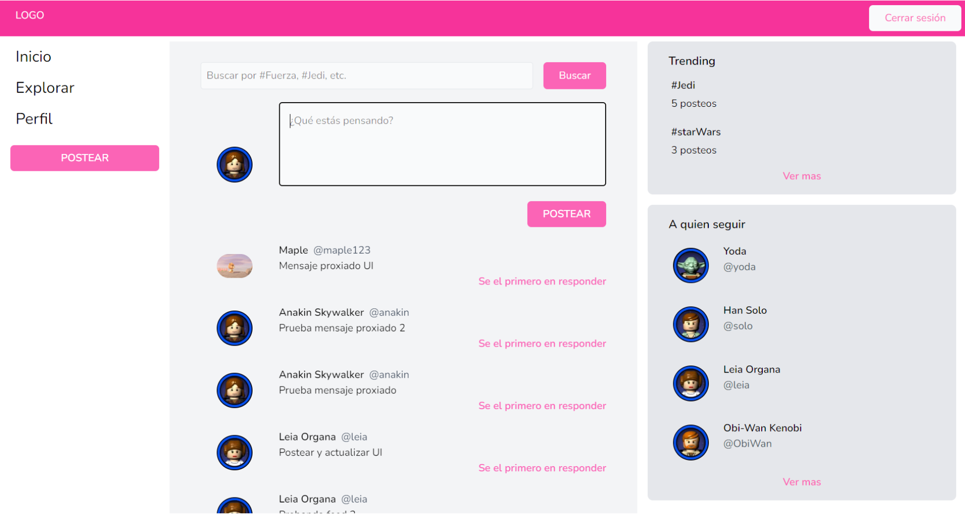 Social Network app screenshot